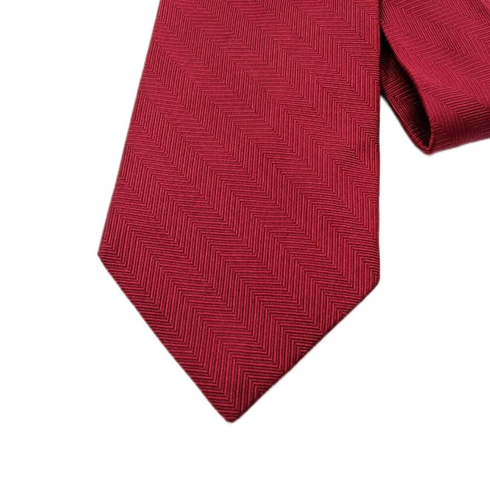 Hickey Freeman Silk Tie Mens 61” Solid Burgundy Chevron Designer Wide New